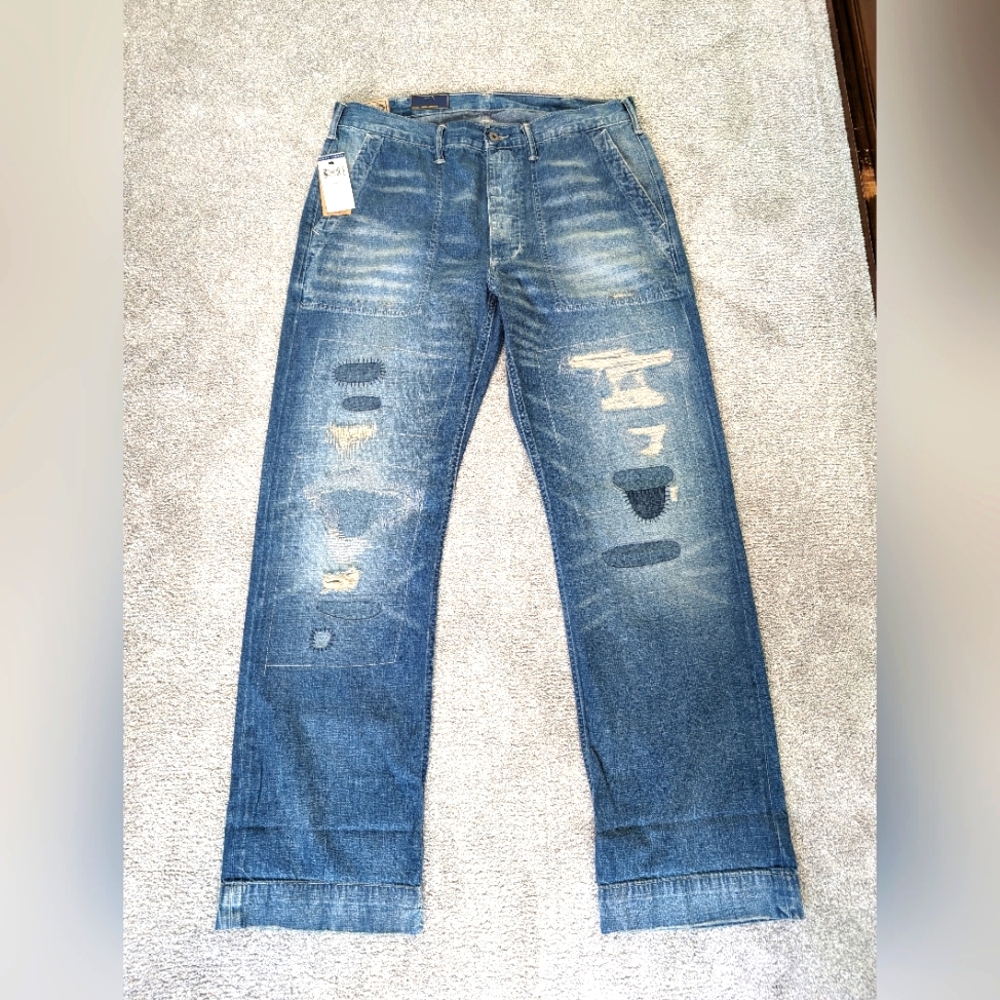POLO RALPH LAUREN RRL Relaxed Distressed Buckly Classic Jeans Mens 34x34 NEW